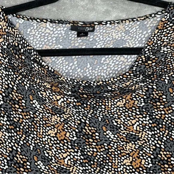 East 5th L Large‎ Shirt Top Gray Brown Abstract 3/4 Sleeve Cowl Neck Stretch - Picture 3 of 6